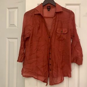 ❤️ 2/$29 4/$50 2B BEBE size L button front shirt semi sheer